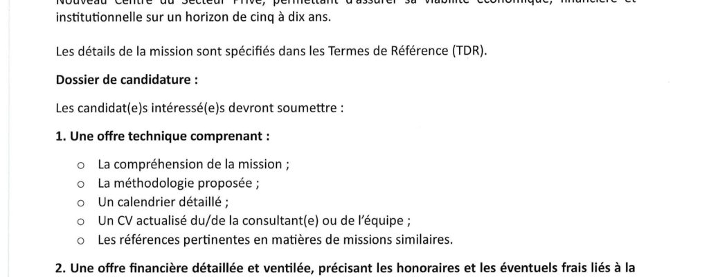 Avis Appel Offres No0001-2026 - Elaboration business plan