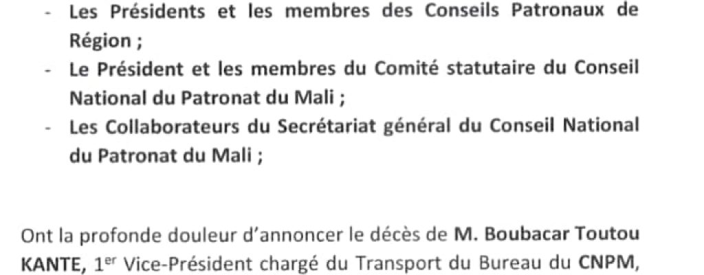 Communique-Deces